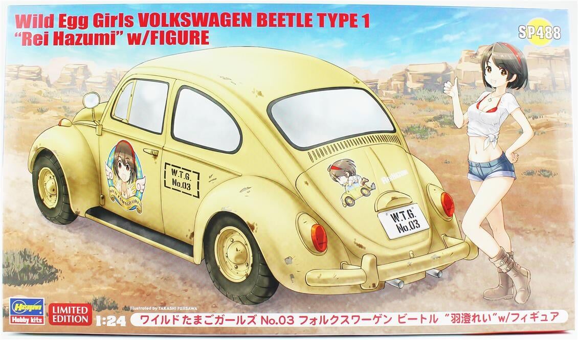 Hasegawa SP488 52288 1/24 Ölçek, Volkswagen Beetle Type 1 (Rei Hazumi) Wild Egg Girls No.03 w/Figure, Otomobil Plastik Model K
