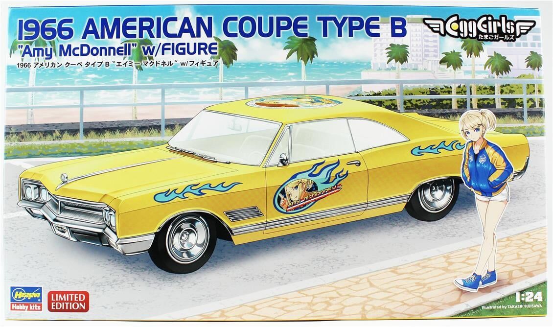 Hasegawa SP598 52758 1/24 Ölçek, Chevrolet 1966 American Coupe Type B (Amy McDonnell) w/Figure Otomobil Plastik Model Kiti