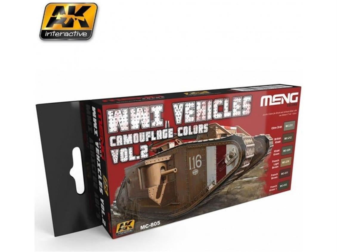 AK Interactive 805 WWI Araçları Kamuflaj Renkleri Model Boyası Seti 6x17ml Vol.2