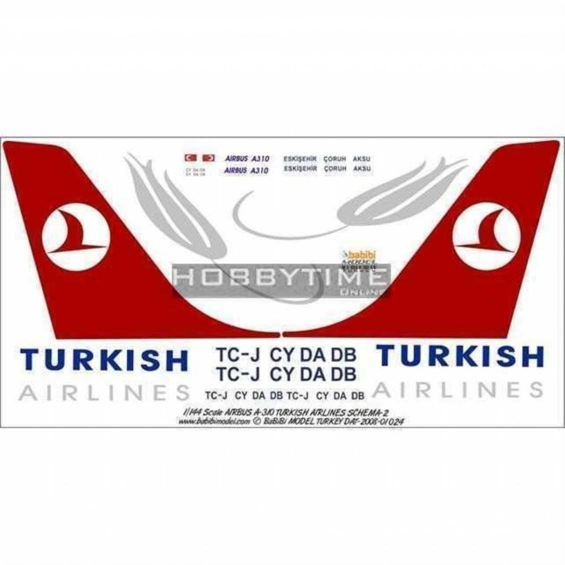 Babibi DAT01024 1/144 Ölçek, Thy, Airbus A310, Dekal Çıkartma