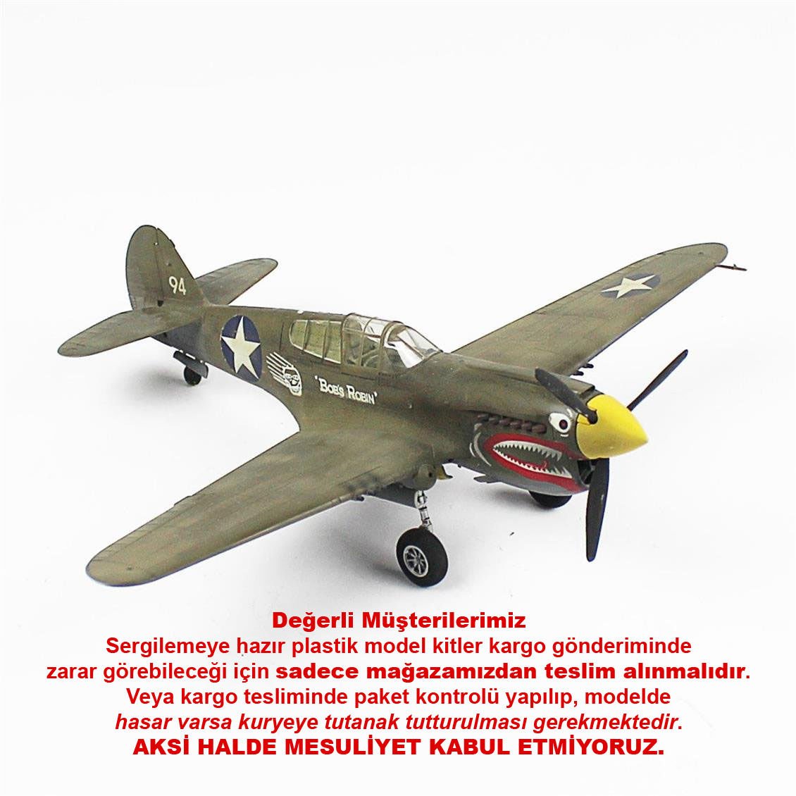 QD036 1/48 Ölçek, P-40C Warhawk Sergilemeye Hazır Plastik Uçak Maketi