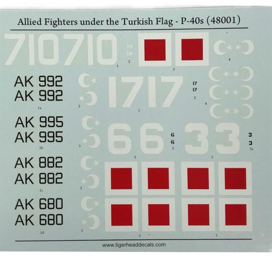 Tiger Head Decals 48001 1/48 Ölçek, Allied Fighters Under The Turkish Flag