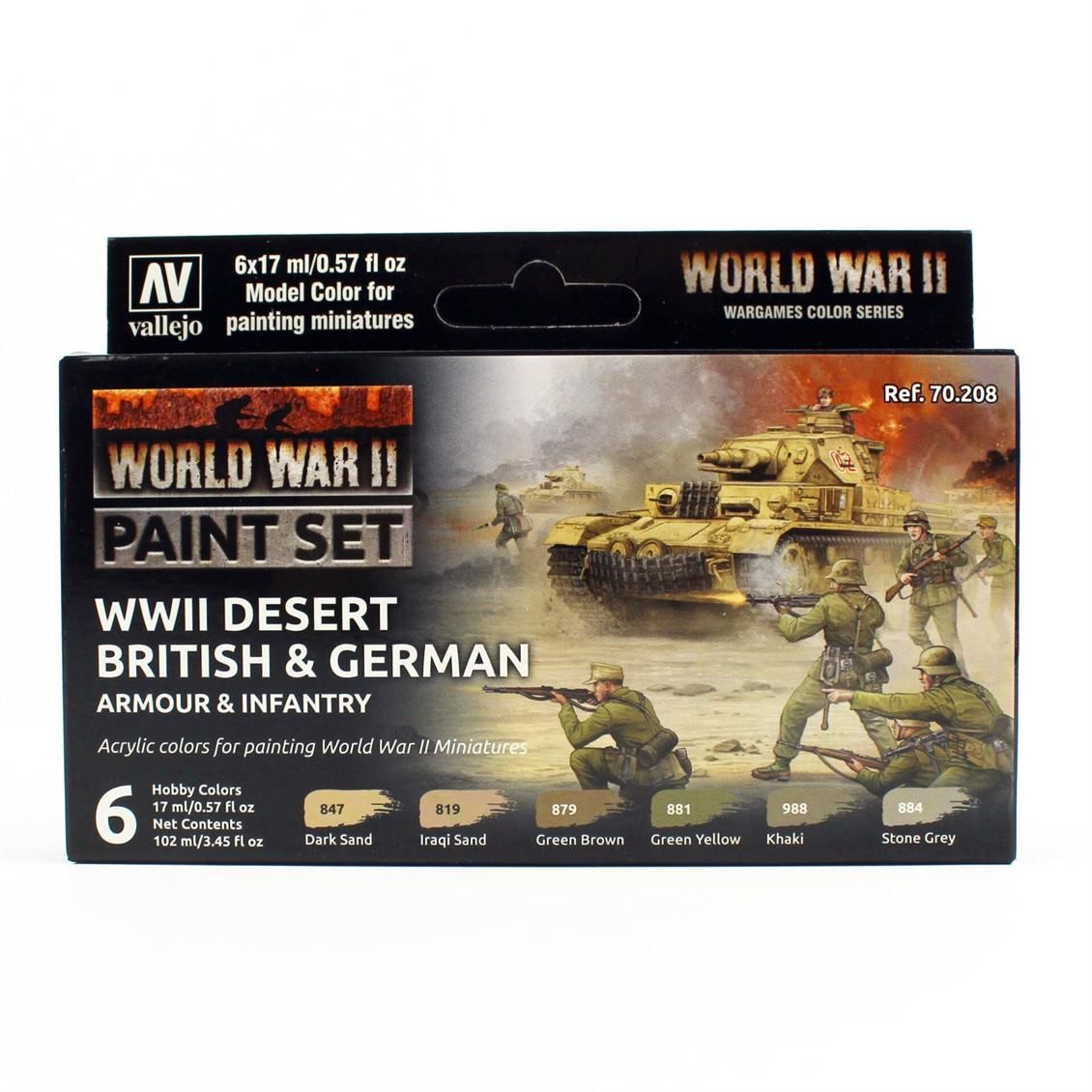 Vallejo 70208 6x17 ml. Desert British & German Armour & Infantry, Model Color Serisi Model Boyası Seti