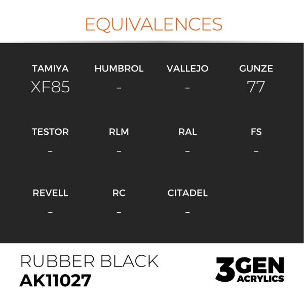 AK 11027 17 ml. Rubber Black, 3GEN Akrilik Model Boyası