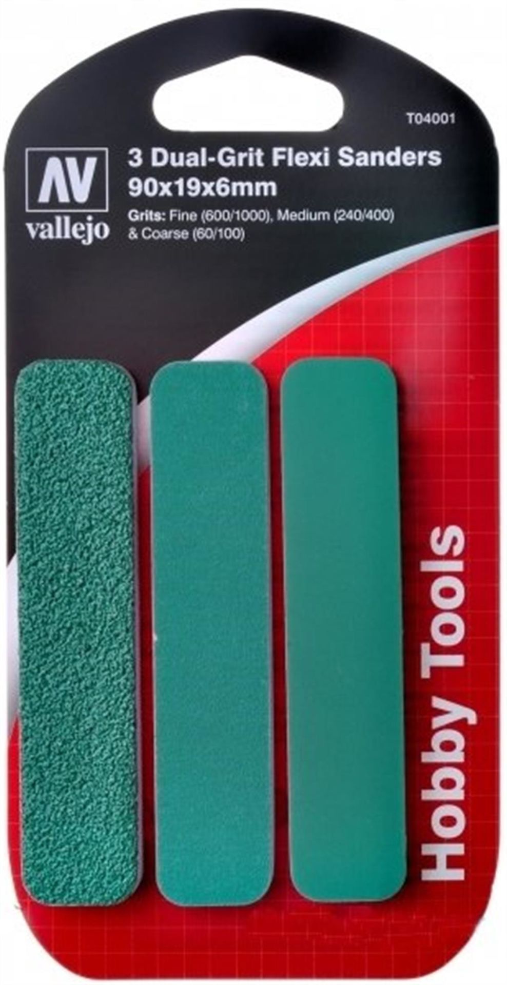 Vallejo T04001 Esnek 60,240,600 No İnce ve Dar Zımpara Çubuğu (90x19x6mm), 3 Adet