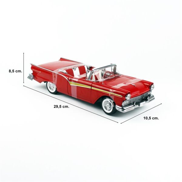 Sunstar 1347 1/18 Ölçek, 1957 Ford Fairlane 500 Skyliner, Alev Kırmızısı, Sergilemeye Hazır Metal Araba Modeli