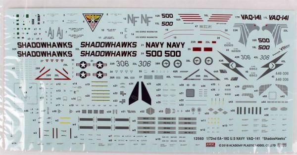 Academy 12560 1/72 Ölçek, EA-18G VAQ-141 (Shadowhawks) Savaş Uçağı, Plastik Model kiti