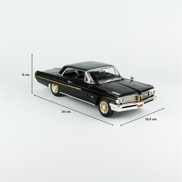 AutoWorld AMM1291 1/18 Ölçek, 1962 Pontiac Grand Prix Hardtop (Fireball Roberts Edition), Starlight Black, Sergilemeye Hazır Me