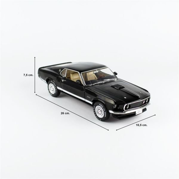 AutoWorld AMM1292 1/18 Ölçek, 1969 Mustang GT 2+2, Raven Black, Sergilemeye Hazır Metal Araba Modeli