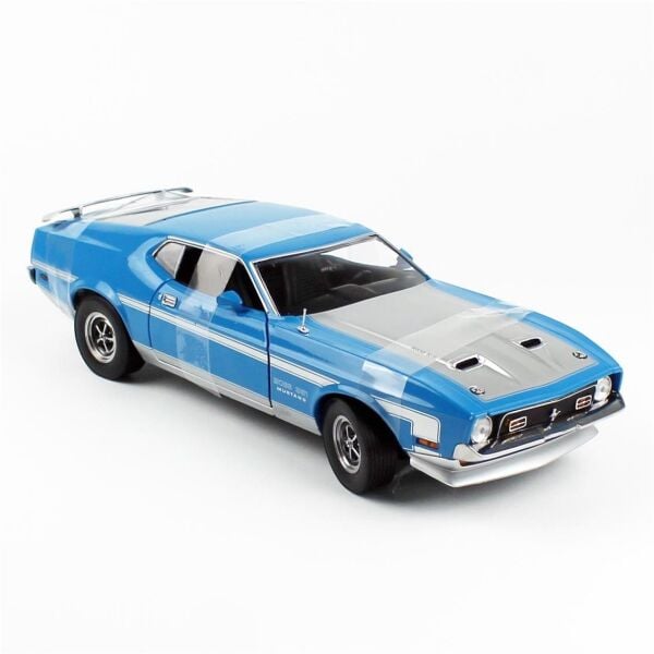 Sunstar 3628 1/18 Ölçek, 1971 Ford Mustang BOSS 351, Mavi, Sergilemeye Hazır Metal Araba Modeli
