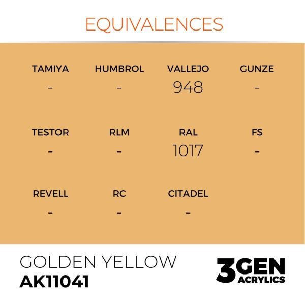 AK 11041 17 ml. Golden Yellow, 3GEN Akrilik Model Boyası