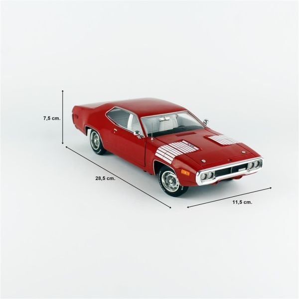 AutoWorld AMM1299 1/18 Ölçek, 1972 Plymouth Road Runner GTX, Red, Sergilemeye Hazır Metal Araba Modeli