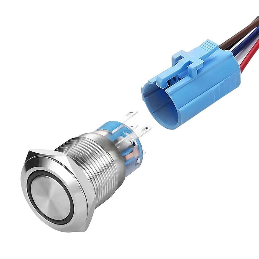 16mm 10-30V Beyaz Bağlantı Kablolu Su Geçirmez Metal Yaylı Buton