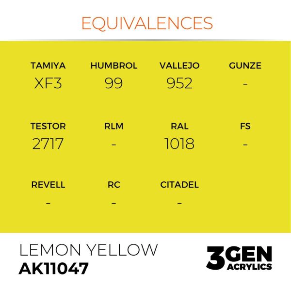 AK 11047 17 ml. Lemon Yellow, 3GEN Akrilik Model Boyası