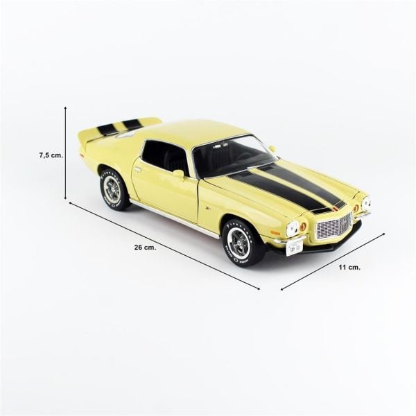 AutoWorld AMM1311 1/18 Ölçek, 1972 Chevrolet Camaro Z/28 RS, Cream Yellow, Sergilemeye Hazır Metal Araba Modeli