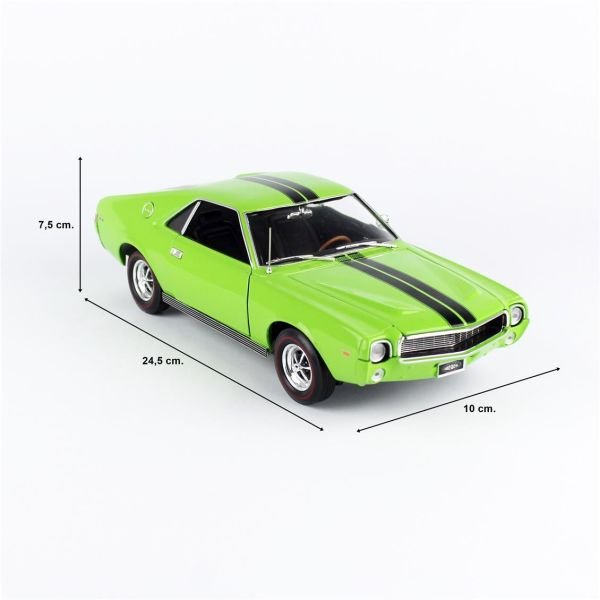 AutoWorld AMM1313 1/18 Ölçek, 1969 AMC AMX Hardtop, Big Bad Green, Sergilemeye Hazır Metal Araba Modeli