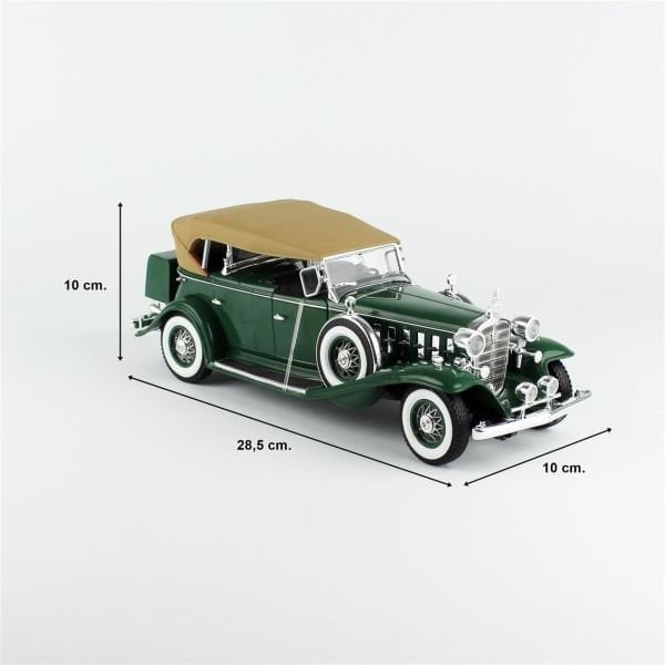 AutoWorld AW314 1/18 Ölçek, 1932 Cadillac V16 Phaeton, Dark Green, Sergilemeye Hazır Metal Araba Modeli