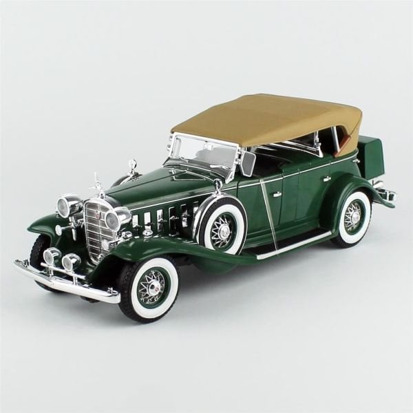 AutoWorld AW314 1/18 Ölçek, 1932 Cadillac V16 Phaeton, Dark Green, Sergilemeye Hazır Metal Araba Modeli