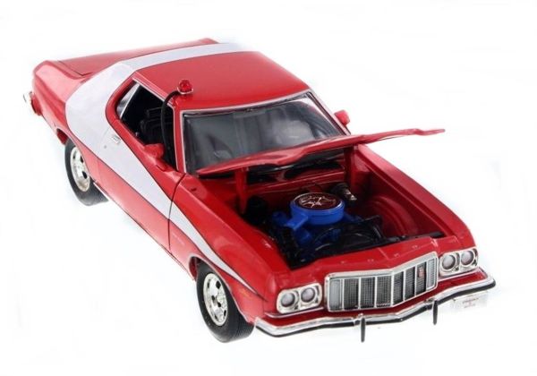 GreenLight 19017 1/18 Ölçek, 1976 Ford Gran Torino (Starsky&Hutch TV Seri 1975-79), Kırmızı-Beyaz, Sergilemeye Hazır Metal Arab