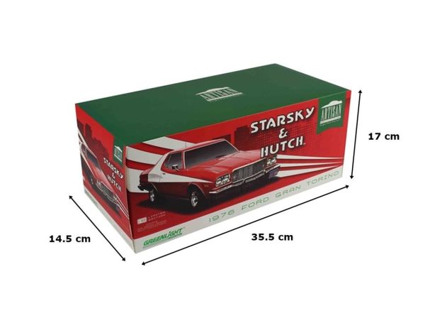 GreenLight 19017 1/18 Ölçek, 1976 Ford Gran Torino (Starsky&Hutch TV Seri 1975-79), Kırmızı-Beyaz, Sergilemeye Hazır Metal Arab