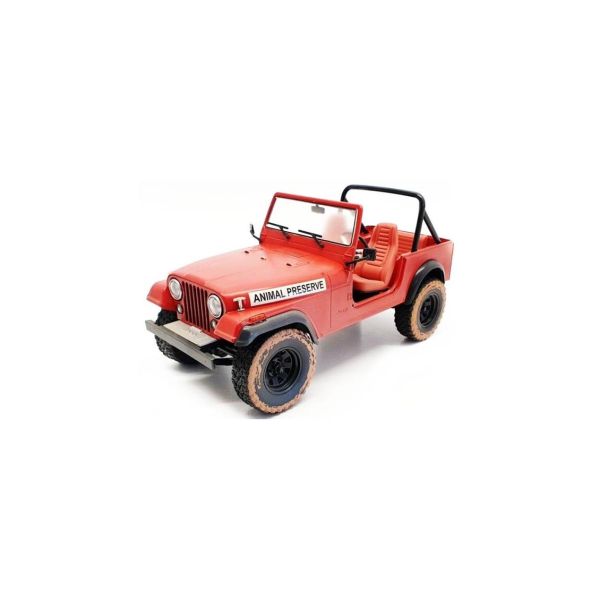 GreenLight 19091 1/18 Ölçek, Jeep CJ-5, Animal Preserve (A Team 1983-87 TV Seri), Kırmızı, Sergilemeye Hazır Metal Cip Modeli