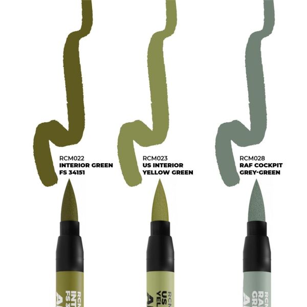 AK RCM109 Real Colors Marker Seti, WW2 Müttefik Uçak Kokpit Boyama, 3 Adet