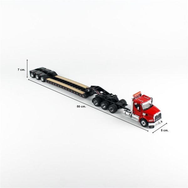Diecast Masters 71090 1/50 Ölçek, Western Star 49X SBFA Tridem Kırmızı Kabinli Çekici ve XL 120 HDG Drop Deck Dorse, Sergilemey