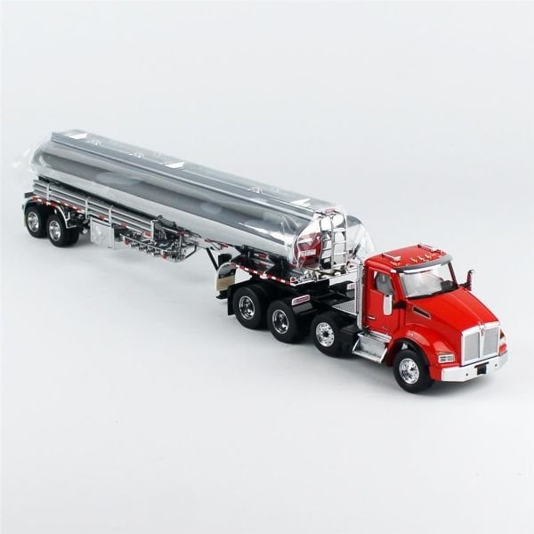 Diecast Masters 71102 1/50 Ölçek, Kenworth T880S İtici AkslıI, Kırmızı Çekici Kabinli, Krom Petrol Tankeri, Sergilemeye Hazır M