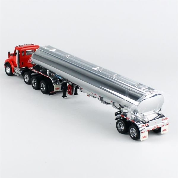Diecast Masters 71102 1/50 Ölçek, Kenworth T880S İtici AkslıI, Kırmızı Çekici Kabinli, Krom Petrol Tankeri, Sergilemeye Hazır M