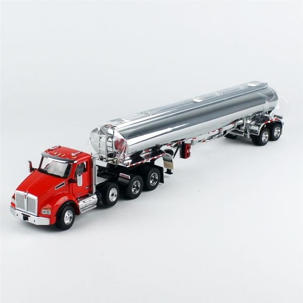 Diecast Masters 71102 1/50 Ölçek, Kenworth T880S İtici AkslıI, Kırmızı Çekici Kabinli, Krom Petrol Tankeri, Sergilemeye Hazır M