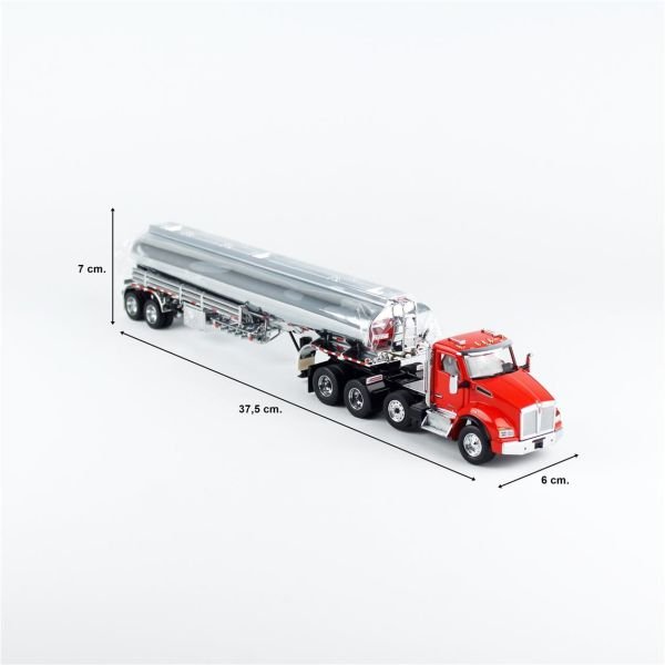 Diecast Masters 71102 1/50 Ölçek, Kenworth T880S İtici AkslıI, Kırmızı Çekici Kabinli, Krom Petrol Tankeri, Sergilemeye Hazır M