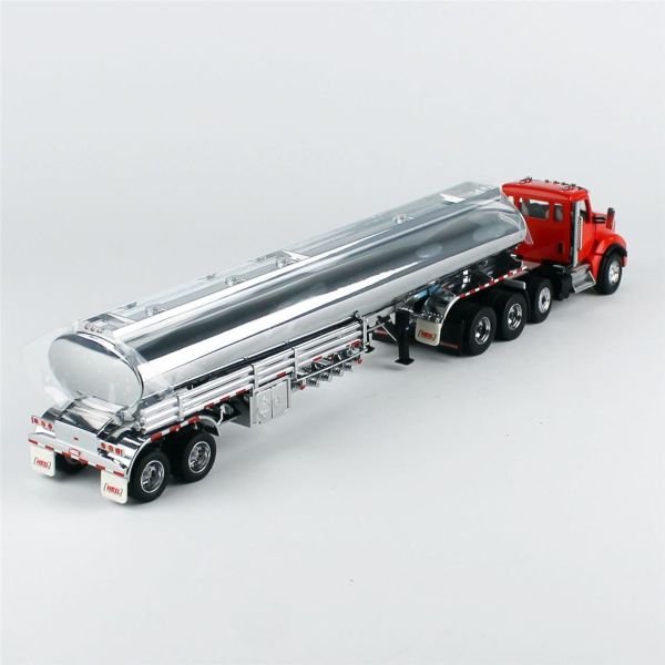 Diecast Masters 71102 1/50 Ölçek, Kenworth T880S İtici AkslıI, Kırmızı Çekici Kabinli, Krom Petrol Tankeri, Sergilemeye Hazır M