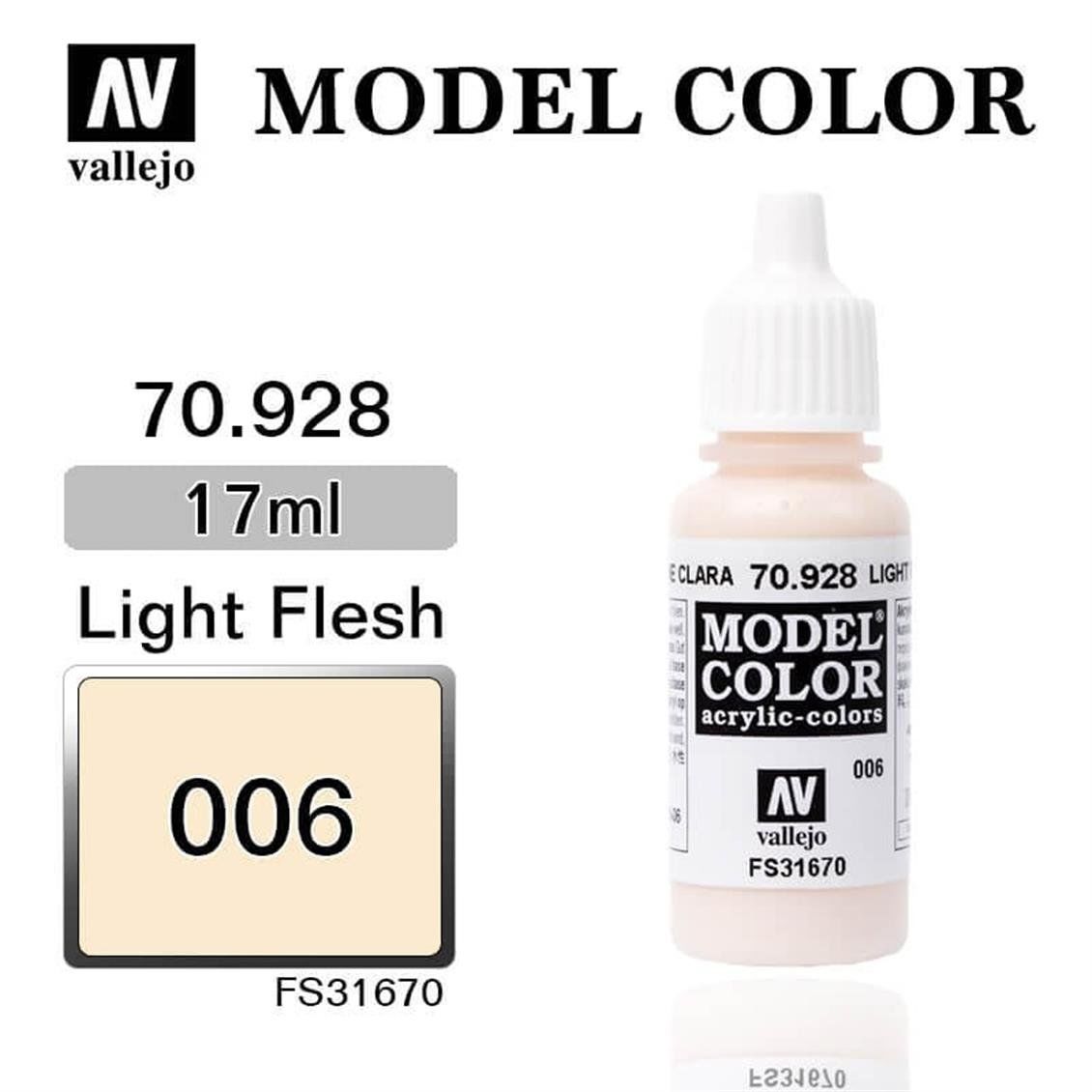 Vallejo 70928 17 ml. (6) Light Flesh-Matt, Model Color Serisi Model Boyası
