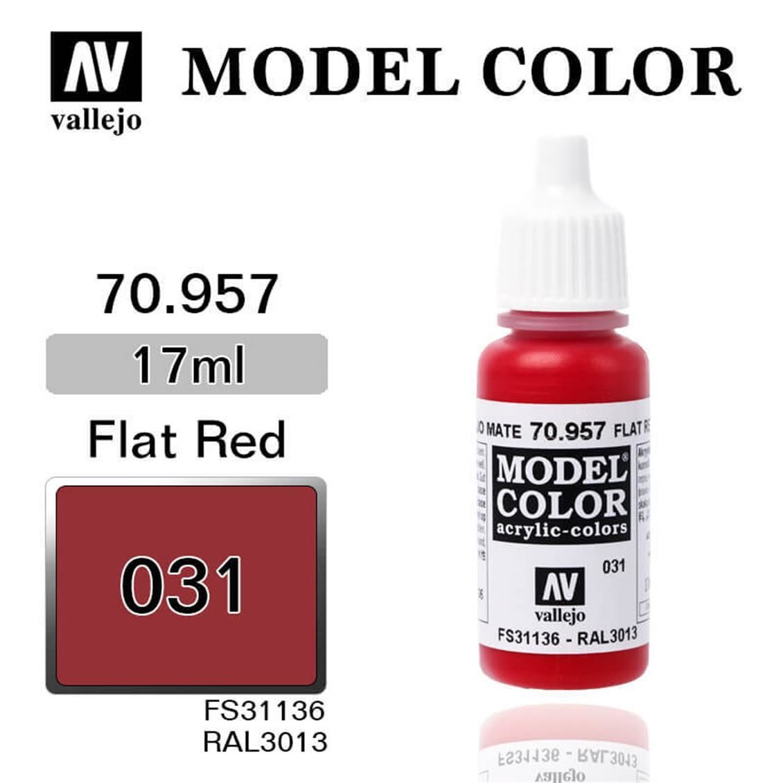 Vallejo 70957 17 ml. (31) Flat Red-Matt, Model Color Serisi Model Boyası