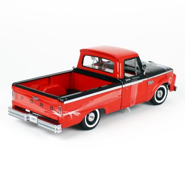 Sunstar 1304 1/18 Ölçek, 1965 Ford F-100 Kamyonet, Kırmızı-Siyah, Sergilemeye Hazır Metal Araba Modeli