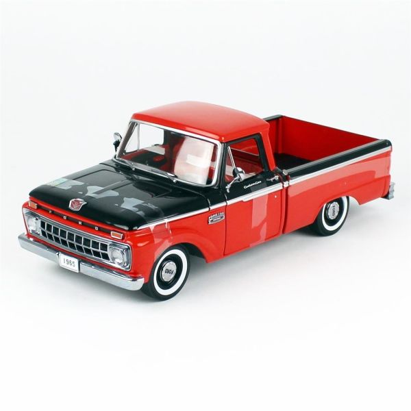 Sunstar 1304 1/18 Ölçek, 1965 Ford F-100 Kamyonet, Kırmızı-Siyah, Sergilemeye Hazır Metal Araba Modeli