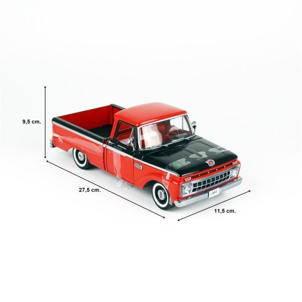 Sunstar 1304 1/18 Ölçek, 1965 Ford F-100 Kamyonet, Kırmızı-Siyah, Sergilemeye Hazır Metal Araba Modeli
