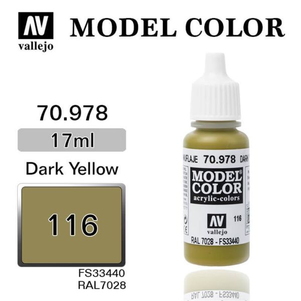 Vallejo 70978 17 ml. (116) Dark Yellow-Matt, Model Color Serisi Model Boyası