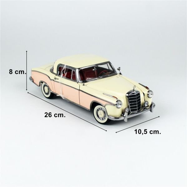 Sunstar 3591 1/18 Ölçek, 1958 Mercedes Benz  220SE Coupe, Bej-Pembe, Sergilemeye Hazır Metal Araba Modeli