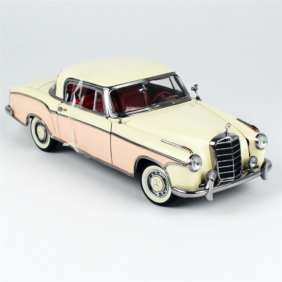 Sunstar 3591 1/18 Ölçek, 1958 Mercedes Benz  220SE Coupe, Bej-Pembe, Sergilemeye Hazır Metal Araba Modeli