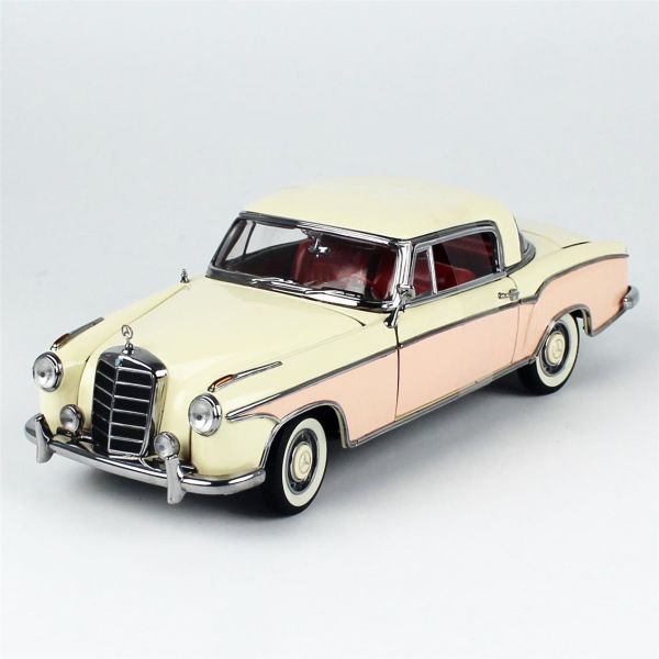 Sunstar 3591 1/18 Ölçek, 1958 Mercedes Benz  220SE Coupe, Bej-Pembe, Sergilemeye Hazır Metal Araba Modeli