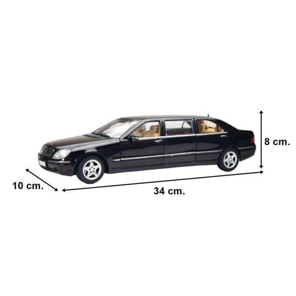Sunstar 4116 1/18 Ölçek, Mercedes-Benz S-Class Pullman, Siyah, Sergilemeye Hazır Metal Araba Modeli