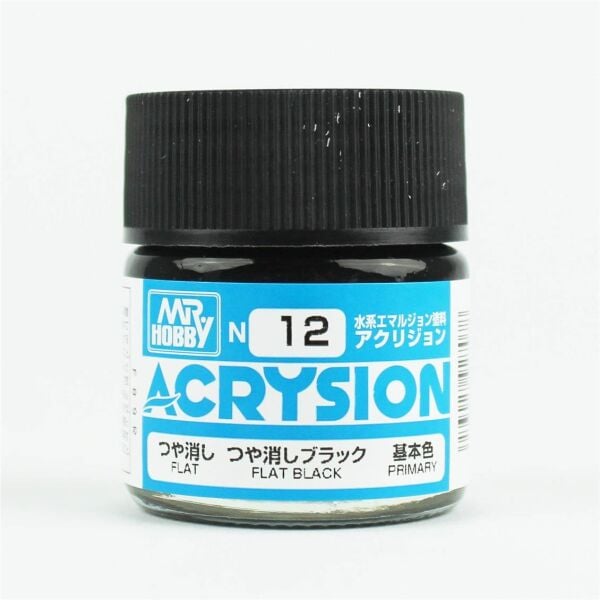 Mr.Hobby N-012 10 ml. Flat Black, Acrysion Serisi Model Boyası