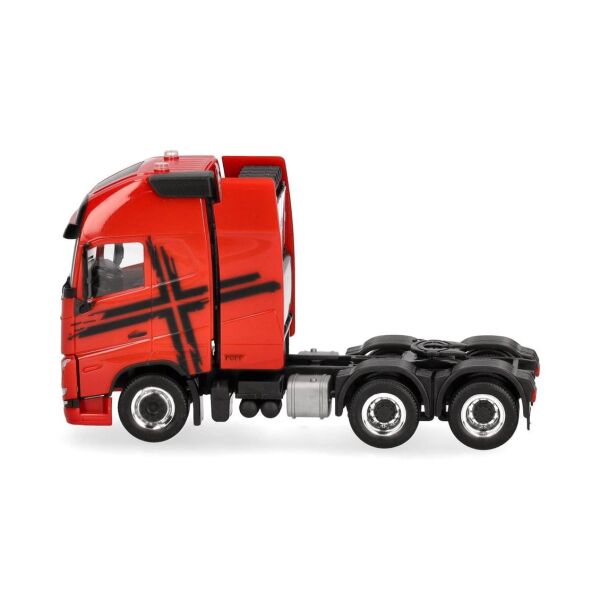 Herpa 318624-002 1/87 Ölçek, Volvo FH 16 GL XL 2020 Ağır Hizmet, Kuleli Kabinli, 3 Akslı Çekici, Kırmızı Siyah, Sergilemeye Haz