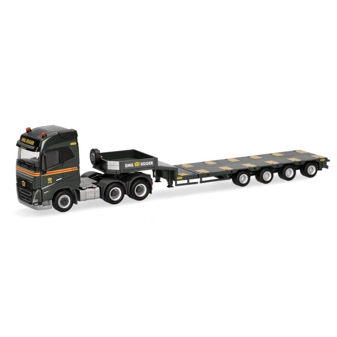 Herpa 318853 1/87 Ölçek, Volvo FH GL 2020 3 Akslı Çekici ve 4 Akslı Düşük Taban Dorseli TIR, Emil Eger, Sergilemeye Hazır Model