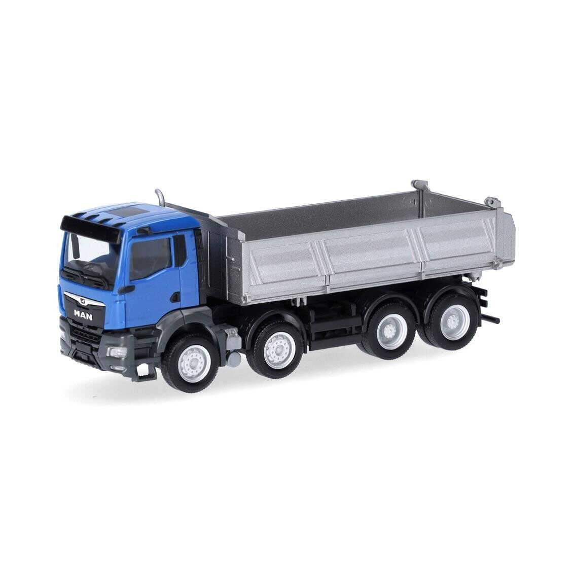 Herpa 319140 1/87 Ölçek, MAN TGS NN 4 Akslı Damperli Kamyon, Mavi-Gümüş, Sergilemeye Hazır Model Araç