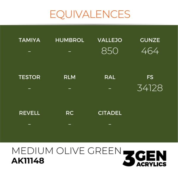 AK 11148 17 ml. Medium Olive Green, 3GEN Akrilik Model Boyası