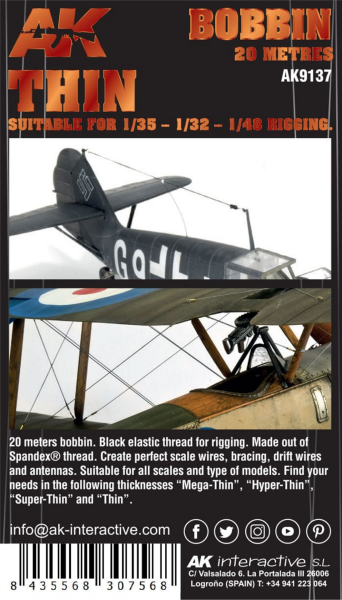 AK 9137 0,055 mm. Elastik Tel, 1/35-1/48 Ölçekler İçin, 20 metre