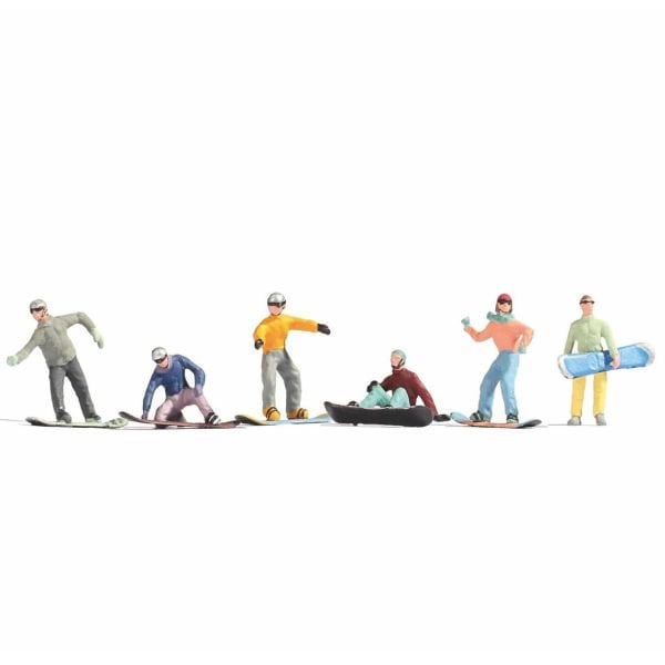 Noch 15826 1/87 Ölçek Snowboard Yapan İnsan Figürleri, 6 Adet