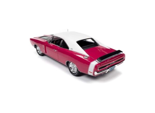 AutoWorld AMM1215 1/18 Ölçek, 1970 Dodge Charger R/T SE (Class of 1970), FM3 Panther Pink, Sergilemeye Hazır Metal Araba Modeli